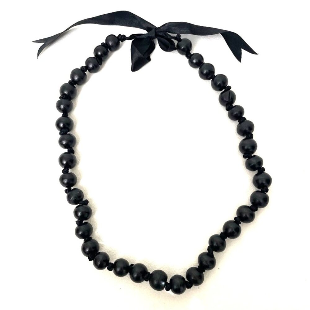 Handmade Necklace Black Wood Beads‎ Whimsy Goth Boho ~ 24" L